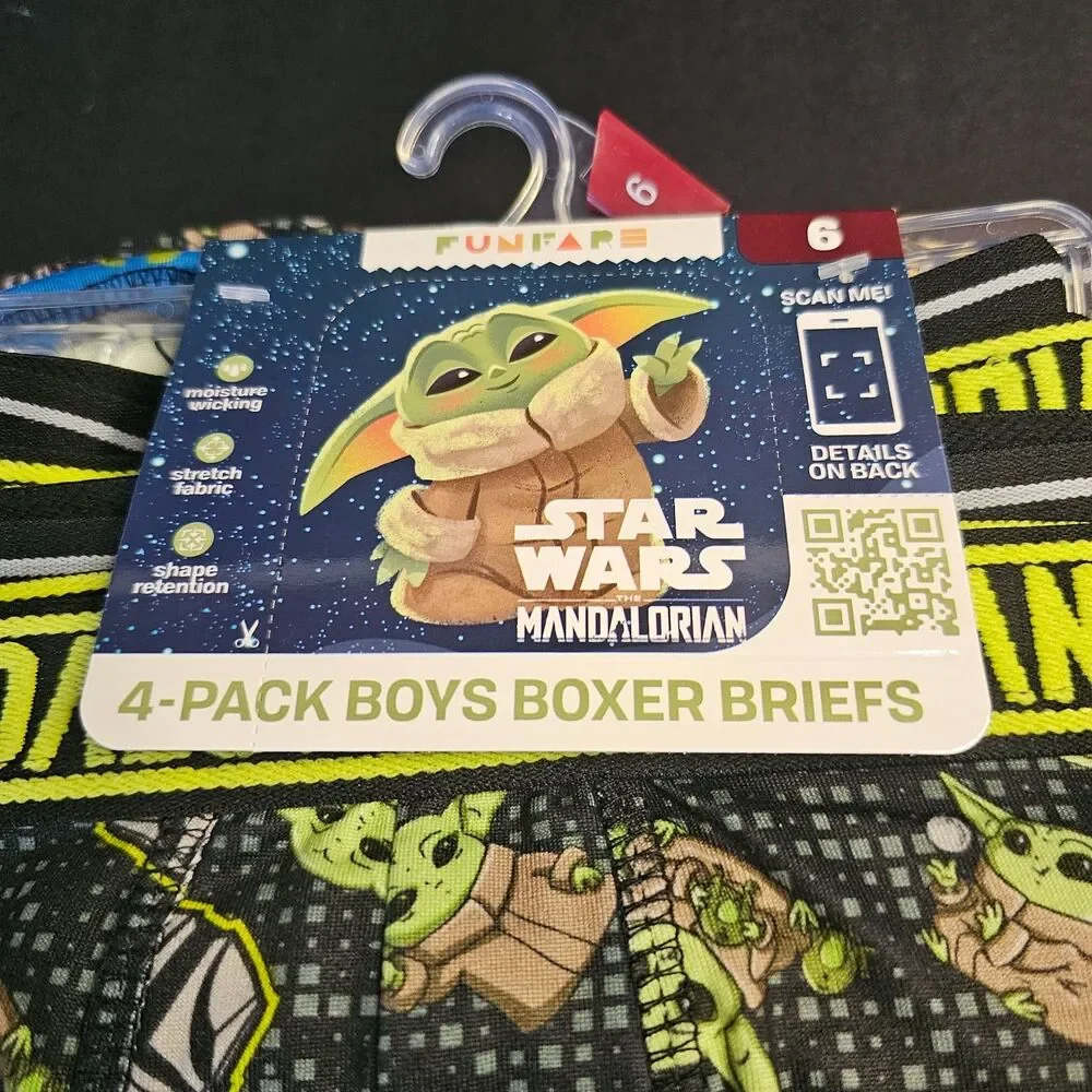 NWT Boys Star Wars Mandalorian Boxers Size 6 Pack 4 Boxer Briefs Moisture Wick